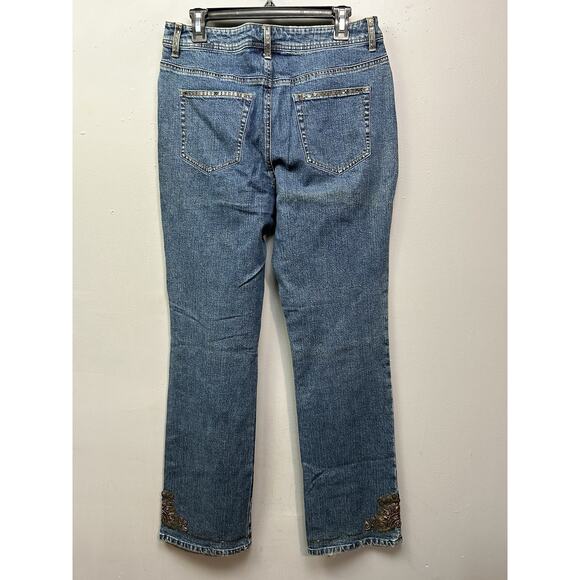 Sharon Young Jeans Womens 10 Beaded Bootcut Blue Denim Mid Rise Embellished - Picture 2 of 11